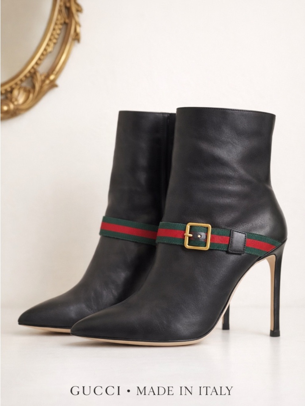 Rare Gucci Leather Web Stripe Ankle Boots | Iconic Stiletto | Made in Italy
